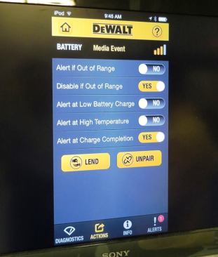 The Tool Connect app allows Android and Apple devices to communicate with Bluetooth enabled batteries. Functionality includes diagnostics, actions, and alerts. Diagnostics include the temperature, condition, and state of charge of the cells. Actions include the ability to disable a battery when it is out of range (as in—if someone steals it). Alerts allow you to be notified when the battery overheats, is low on charge, or when charging completes. This is new technology and there is probably more that can be done with it. In my opinion, the most useful things these batteries and app can do is notify you when charging is complete and disable batteries when they are out of range.