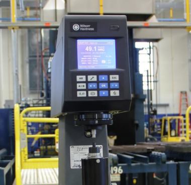 You’ve probably heard of the Rockwell Scale, a measure of the hardness of metal. Well, here’s a machine that can measure it. It presses the point of a diamond cone into the metal and measures how deep it goes. Klein uses this device and equipment in a nearby metallurgy lab to verify that parts have the specified qualities.