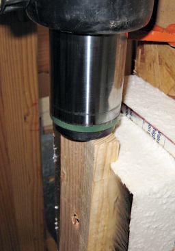The strapping in this sample has crushed the foam, which offers little resistance. Note that the tops of the two layers of foam were flush at the start.