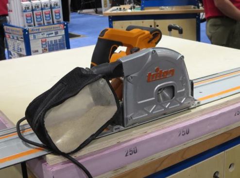 It’s the Triton TTS 1400, which is scheduled to come out later this year and will sell for $399 with a 59-inch rail ($319 without a rail). Features include a 12-amp VS soft-start motor, anti-kickback mechanism, and a tab that prevents the saw from falling off the rail when set to bevel (like Makita’s track saw does). Interestingly, it does not have a riving knife. I saw this tool at the Kreg booth – Kreg (the pocket screw company) is the U.S. distributor for Triton. You may remember Triton as the Australian company that introduced an unusual-looking line of plunge routers about a decade ago. The company went under several years back and is now owned by a company in the U.K.
