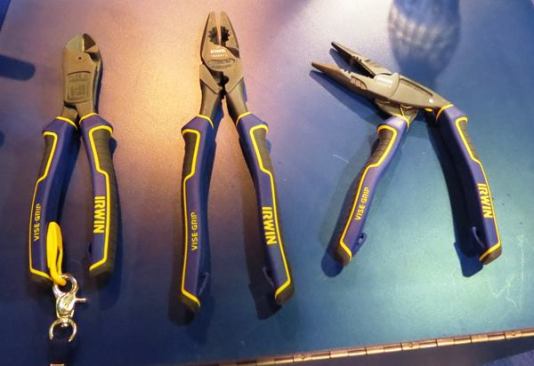 I saw these pliers at the Irwin booth; they are part of a new high-end line that will likely not be sold at big box stores. They are made for Irwin by NWS, a German company that makes really nice tools. The tool on the left is a compound cutting diagonal plier that I 
tested and reviewed a couple of months back. It was fun to see some of the other tools in this line in person. Now that I’ve played with the long nose pliers with the angled head, I think I might have to buy them