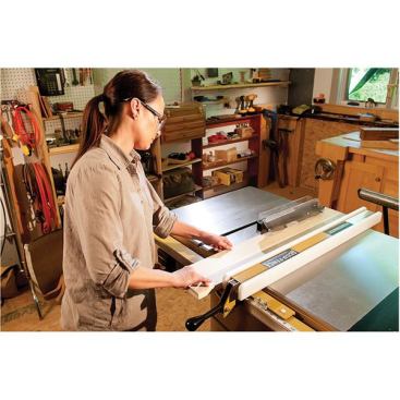 This should give you a sense of how compact the saw is. The gal in the photo is Kimberly Winkle, a renowned furniture designer who teaches at Tennessee Tech University and did a promotional video for Powermatic.