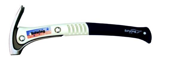 This strange looking Estwing (WF21LM) is one of a couple of weight-forward models produced by the company in recent years. It was designed to provide a more natural striking angle, dampen vibration, and have a solid connection between handle and head. This particular model had a square striking face for access into corners; it was later dropped for a model with a round face (WF21LG). Estwing seems to have dropped these hammers but some vendors still have them in stock.