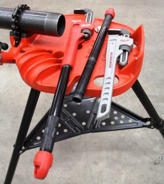 The Cheater Pipe Wrench. Pipe wrenches haven’t changed in decades so it was quite a surprise to see the tool completely reimagined. The Cheater is about the size of a 10-inch wrench and has a hollow handle that accepts a pair of included extensions. The extensions thread in to the hollow handle and allow you to use it short for standard tasks and long for ones where you’d otherwise need to slip a cheater bar over the handle to create enough force. Milwaukee does not recommend it, but the extensions are sized and threaded like 3/4” pipe so it’s possible to go longer. Take it apart and it’s small enough to easily fit in a bucket or bag. The jaw thickness matches that of a 14” wrench (works in tight quarters) but the jaw opening is that of an 18” wrench (up to 2 1/2”). I’m not a plumber or pipefitter but I love this tool! Price: about $100. 
Click here for video. Available: Q1 2016.