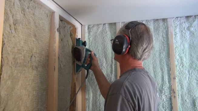 The framing in this shower was almost perfect, but Boucher still had to plane down a high spot.