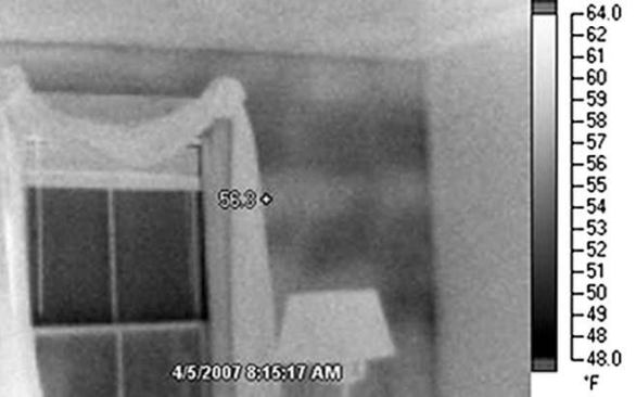 In a gray-scale image, cooler surfaces appear dark, with lighter areas indicating greater warmth.
