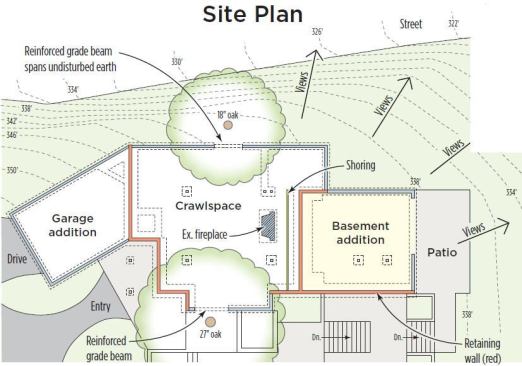 Perched on a hillside with a fantastic view, the former hunting camp was in a prime location. But structural details like the original post foundation, dating back to the mid-1930s, fell far short of California's modern code requirements for seismic engineering.