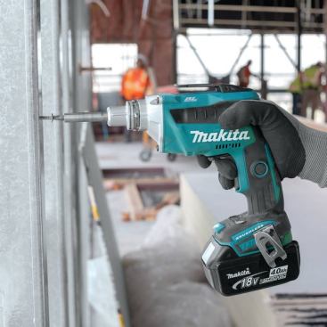 Makita’s new XSF03M brushless 18-volt drywall gun was one of the more interesting tools at the show. When equipped with a 4.0 Ah battery it is said to be able to drive up to 1,800 screws per charge through 1/2-inch drywall into 20-gauge metal studs. If that number is correct then this tool is a viable option for the hanger who’s ready to cut the cord, especially if he gets the cordless cutout tool that was announced at the same time as the gun. The drywall gun’s most unusual feature is the Push Drive setting—which allows the operator to activate the motor merely by pressing the tip against a fastener. It’s akin to locking the switch and running the motor continuously, but consumes less battery power because the motor only runs when you’re pushing against a fastener. In “normal” mode it works like a standard screwgun.