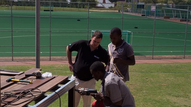 One of our hosts on our South Africa trip was Jean from Eva-tech. Here, he's overseeing the construction of a deck, which in South Africa are typically built with steel framing supported by posts every four feet.