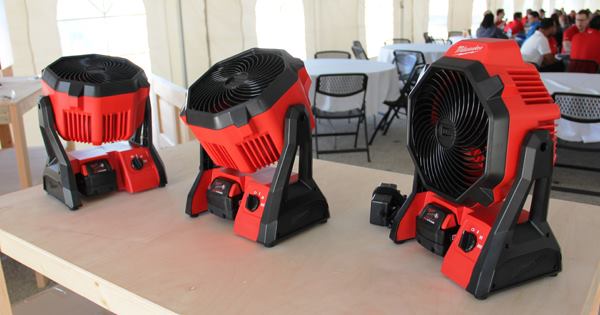 M18 Cordless Fan (
0886-20) was announced in May but this was the first time I’d seen one in person—and felt it too since it was warm in Milwaukee and they had a bunch of them out to cool the lunch tent. It’s surprisingly compact and effective. The tool has three speeds, moves 284 cfm on high, and circulates air up to 40 feet away. The head adjusts 120 degrees with 9 stopping points. The fan can be run on the included AC adaptor or for up to 17 hours on low with a 5.0 Ah pack. Price: $79. COO: China. Available: June 2015