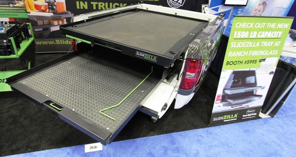 Slidezilla’s Elevated Sliding Trays mount above the wheel wells—a design that allows contractors to carry material below or install a bed-mounted slide and have over/under pull-out storage. The company offers 1,000-pound-rated upper and lower trays with stainless steel bearings, 1/2-inch rubberized plywood tops, and powder-coated steel frames. Available for all major truck brands, they come 5’5” to 8” long. There’s a 3’6” elevated model for those who prefer greater storage height at the back of the bed. The slides are made in Elkhart, Ind., and go for $600-900. Elevated models require a $350 support frame.
