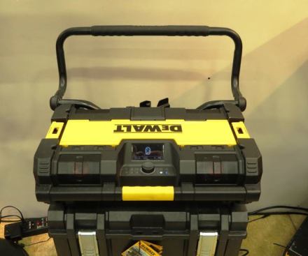 We’ve all seen modular storage boxes and jobsite radio/chargers with Bluetooth. This is a modular jobsite radio/charger with Bluetooth. Compatible with DeWalt’s ToughBox System, it is shown here on the wheeled carrier. But it can also be carried by itself or stacked on and attached to other ToughSystem boxes. I can’t tell you much more about it other than the Aerosmith they were playing on it came in loud and clear. It charges 12 and 20V MAX batteries and will be available in September 2015 for about $229.