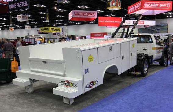 Switch-N-Go makes detachable work-truck bodies that roll on and off in the manner of dumpsters, allowing a single truck to be used for a wide range of tasks. The company currently offers storage boxes, flatbeds, stake beds, drop boxes—and now this service body. Scheduled for release in May 2016, the service body is expected to cost around $10,000.