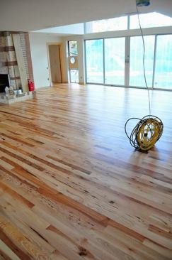 One coat of Bona Mega and this Pecan floor is looking fantastic. I like the Satin finish, not too shiny, not too matte/dull.
