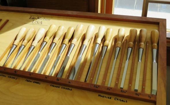 Here is a selection of finished socket chisels, which are kept in the demo room so visitors can try them out