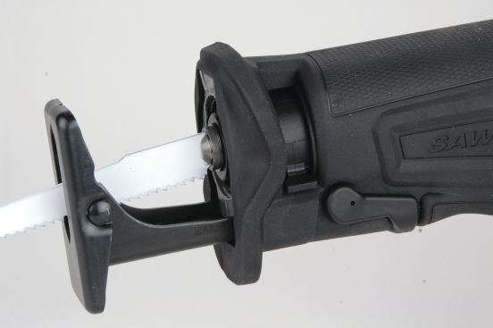 The multiposition shoes of the Milwaukee Fuel (shown here) and the Ridgid lock in place with a lever clamp. 