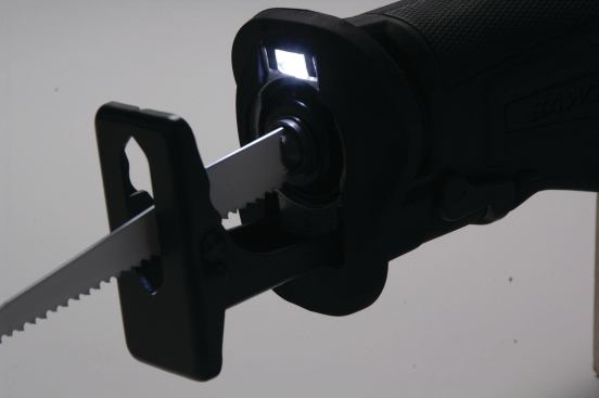 LED headlights are found on the Makita, Milwaukee Fuel (shown here), and Ridgid saws. The Ridgid’s light has a separate switch, built into the handle, for flashlight use without running the saw motor, while the other two have a built-in delay that keeps the light on for a short while after a tap on the trigger. 