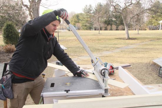 Making a cut is as simple as aligning the blade with the cut line, securing the piece, then pulling the leaver down to "chop" it. The handle extends for added leverage (and is shown in the shortened mode here).