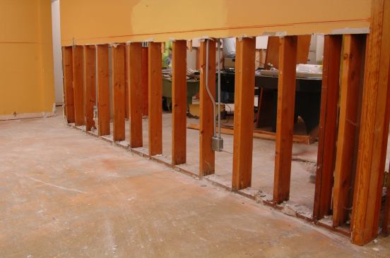 The studs are left in place to dry.