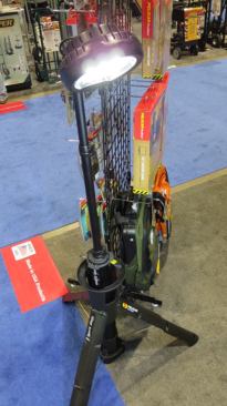 Pelican is best known for making heavy-duty storage cases. Who knew they also made LED lighting? Cops, fire fighters, and military folks – that’s who. The 9440 RALS (remote area lighting system) is their top-of-the-line folding model. Shown here in a lowered position (so I could fit in in a photo), it can be extended to a height of 85”. It produces up to 2400 lumens and runs for 3 hours on high or 6 hours on low. Charging time is 8 hours. The 9440 lists for around $1,000 but I’ve seen it for a couple hundred bucks less on the web.