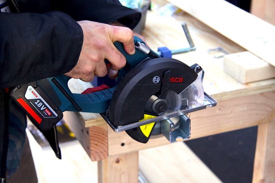 The CSM180 from Bosch isn’t new, but it was the first time I got to try it out. It zipped through this metal strut with ease and best of all, no metal shrapnel pinged my skin. The weight and power combination was impressive.