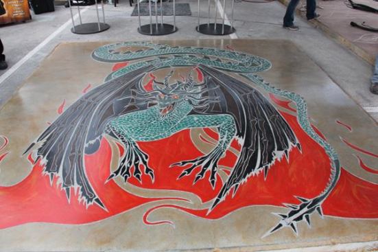 More cool dyed and stained concrete—seems like a fit for the floor of a sci-fi and fantasy bookstore but I’m not sure I’d want to look at this every day on my patio.