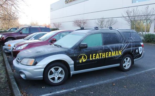 This Leatherman themed car was parked in front of the factory. I included it because it reminds of something I heard during my visit—that Tim Leatherman, who can afford any kind of car he wants, drives a Subaru. That he drives such an unassuming car seems sort of fitting. After all; he came up with the idea for a multi-tool built around pliers after traveling through Europe in the 1970s and wishing he’d had more tools available to repair the old Fiat he was driving.