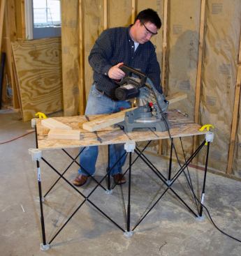 Centipede's K100 Sawhorse measures can accommodate a 2-by-4-foot benchtop, or users can lay out 2x4s for simple setup.