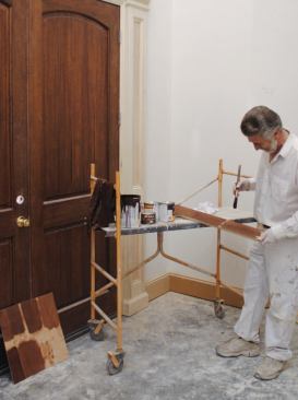 The author prepared sample boards of poplar and birch plywood, the materials used to build the entry trim.