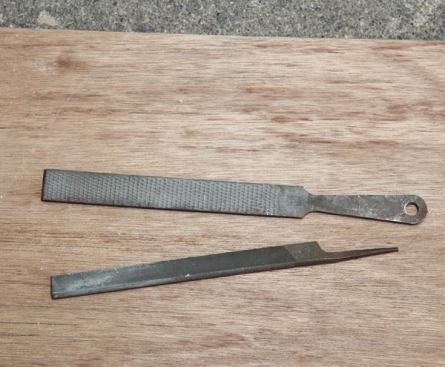 Wood Rasps  A simple set of files and rasps make clean up fast when coping moldings, or fine tuning joinery. I can’t remember what brands these rasps are.