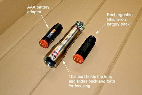 Either one of these batteries can be used to power the A25R. The adapter takes four AAA batteries.
