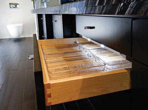 LED lighting above the drawers.