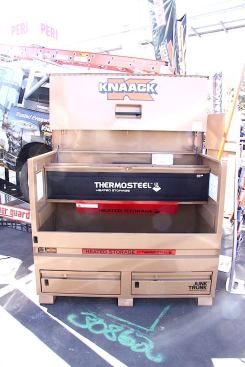 Knaack unveiled their Thermosteel jobsite box which features heated storage. An area within the box can store temperature sensitive adhesives and caulks as well as tool. www.knaack.com