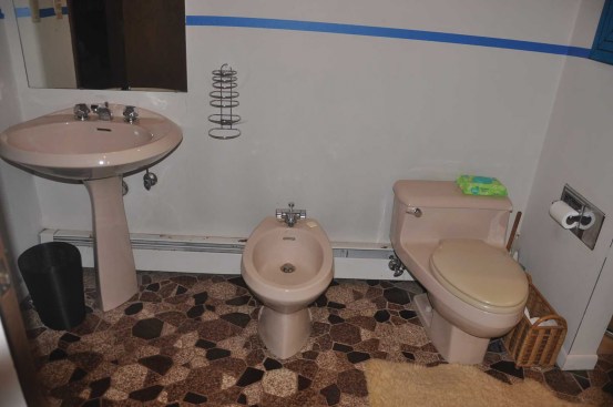 Before. After 40 years, the home’s bathrooms were dated. The author wanted a modern look, while also making the spaces more accessible and roomy. The challenge was how to do this within the existing room sizes.