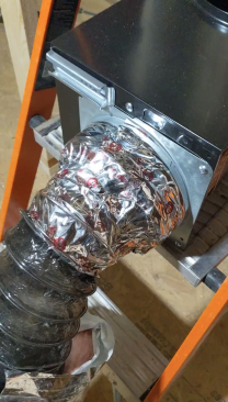 Using insulated duct is important to help prevent condensation from forming inside the duct, where it may collect or drip into a room through the fan body. To connect insulated flex duct, the author  first secures the inner plastic sleeve with a high-quality foil tape ...