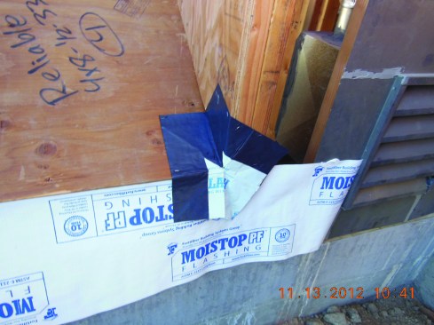 Flashing corners are applied to the outside edge and folded over the apron.