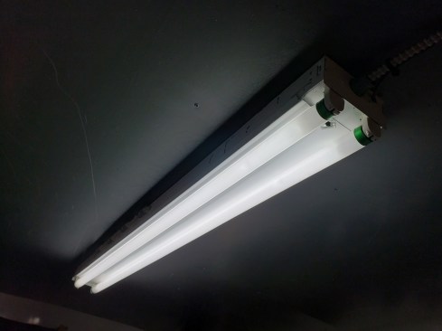 For my main overhead lighting when running off “shore power” (plugged in from the house or pole) I have two fluorescent fixtures mounted on the ceiling.