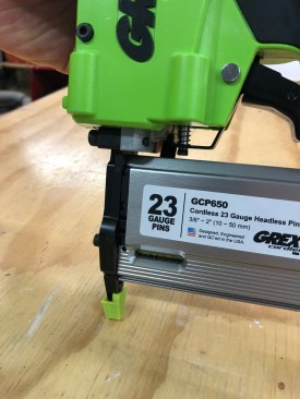 First, a 23-gauge pinner is great to have on the jobsite because it is a versatile tool for everything from temp fastening patterns to dentil molding and a million other details.