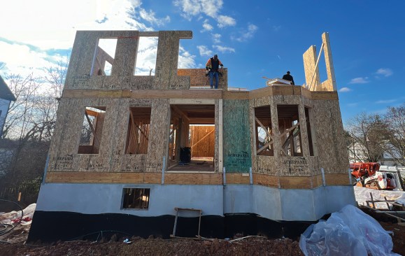 The new walls were framed with structural insulated panels.