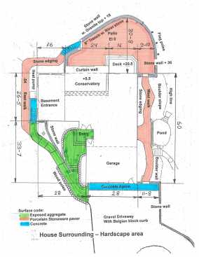 The author’s plan shows which areas would be resurfaced with porcelain tile.