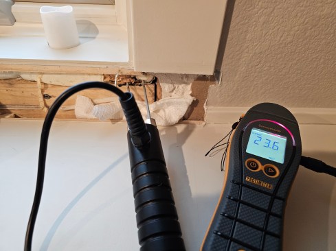The moisture content was elevated wherever there were wood shims.