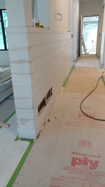 Wrapping outside corners and transitions into other rooms is miter country. I use an angle finder to lay out the corner if it is funky.