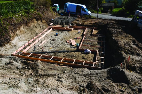 Each run was a custom width and depth, and one area of the footings was poured as a structural slab.