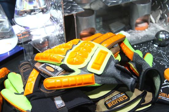 Alta Industries, known for their knee protection and other construction-related gear (AltaGEAR), displayed a prototype tool belt system that is lightweight, has an aluminum band around one of the pouches for clipping tools to, and holds removable bags.