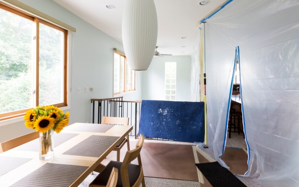 Zip Code In cases where people need to go into and out of a jobsite, Gockeler favors the ZipWall system, combined with floor mats and eucalyptus boards.