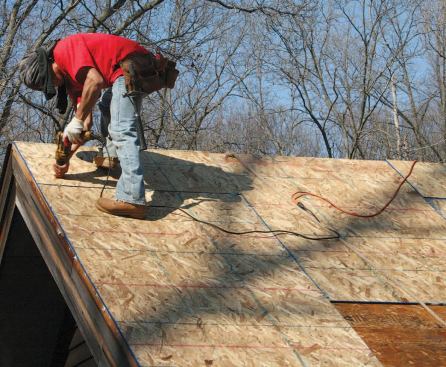 A second layer of OSB sheathing was laid over the entire roof.