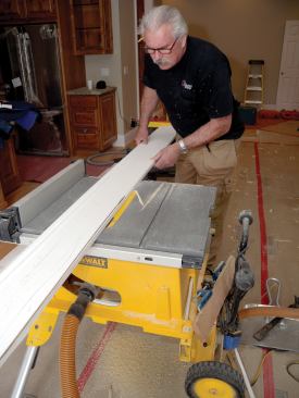 Roughing out cuts freehand on a table saw with the blade set to a 15- to 20-degree angle.