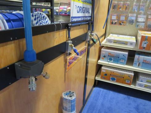 I couldn’t help stopping in at the RapidAir booth because their compressed air piping systems reminded me of what a mess the air hoses are in my shop (hung over rafters and strung from hooks). The company produces a variety of systems for home, pro shop, and industrial use. The FastPipe system (shown here) consists of powder coated aluminum pipe, nylon compression fittings, and a variety of valves, saddles, and outlets to which air fittings can be attached. It’s designed for industrial, farm, and woodworking shop applications and can be purchased in pieces or kits. The 100’ FastPipe kit lists for $599 and the 235’ Master kit for $999.