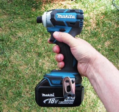 The Quick-Shift Impact Driver (XDT09) came out this spring. As you can see from the photo it’s incredibly short front-to-back. The tool’s signature feature is an electronic controller that automatically downshifts to a lower speed as fasteners are about to be driven home—to prevent them from breaking or stripping. Price: $369 in a two-battery kit; $169 bare. COO: Japan.