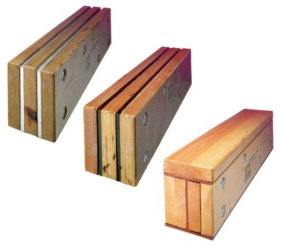 For flush-framed shallow-depth girders, steel can't be beat. Better Header's custom-order I-beams are packed out with KD-lumber or, for exterior applications, pressure-treated lumber in conjunction with an aluminum-zinc coating on the steel. Sandwich-plate beams can be ordered with solid lumber or LVL facing to match engineered lumber depths.